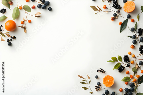 Wallpaper Mural Autumn fruits & branches frame on white background, food blog, recipe design. Torontodigital.ca