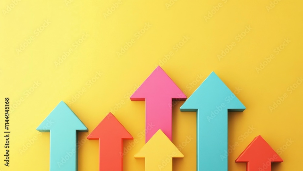 A set of colorful arrows pointing upwards on a yellow background, symbolizing growth and progress in business or personal life Generative AI A set of colorful arrows pointing upwards on a yellow background, symbolizing growth and progress in business or personal life Generative AI
