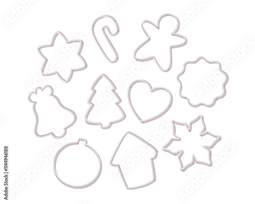 Forms for cookie cutting. Christmas cookie, homemade cookie, pastry, bakery. Hand drawn vector illustration