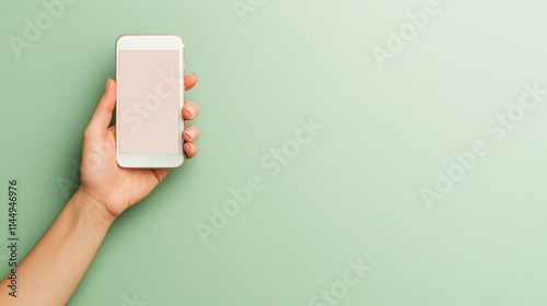 A pastel green background complements a smartphone with a blank white screen held by a hand. The minimal, professional composition symbolizes clarity and focus on data-driven strat photo