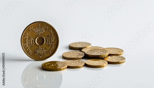 Traditional gelt coins for jewish celebration with copy space
