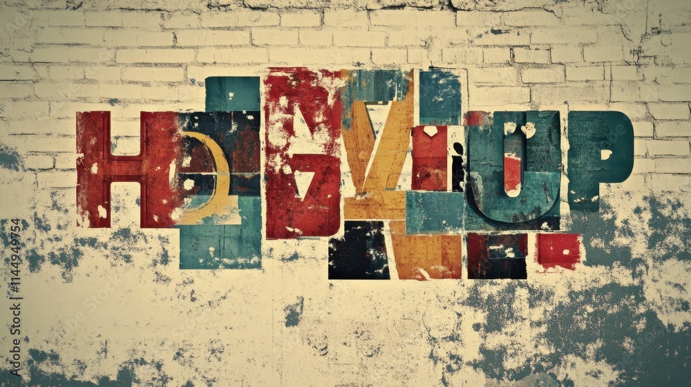 Fototapeta premium Colorful Urban Mural Art with Text on Grungy Wall Background