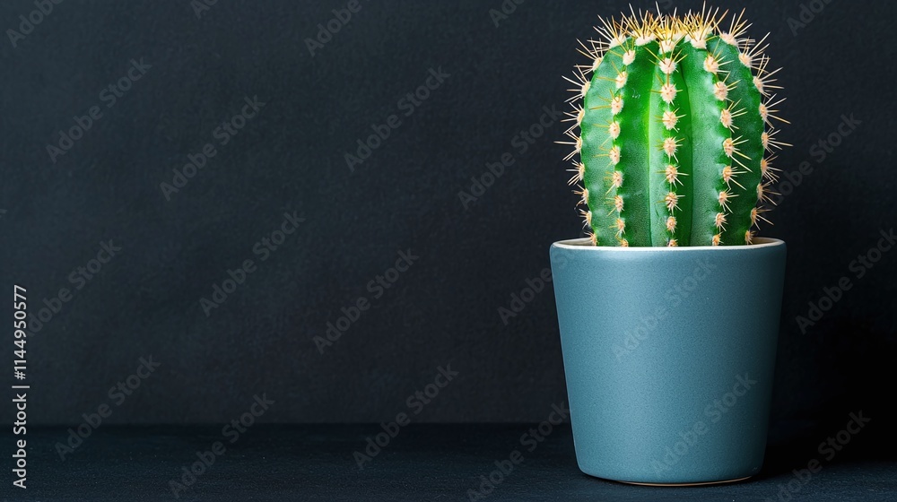 Serene Cactus in Teal Pot Against Dark Background Serene Cactus in Teal Pot Against Dark Background