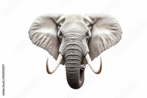 Majestic African Elephant Head, isolated on white, wildlife photography, for logo or print. photo