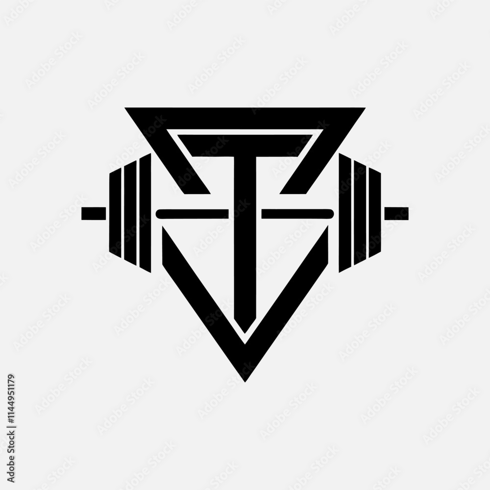 Minimalist Lettermark Fitness Logo with Gym Equipment Design | Bold Typography in Black and Silver Minimalist Lettermark Fitness Logo with Gym Equipment Design | Bold Typography in Black and Silver