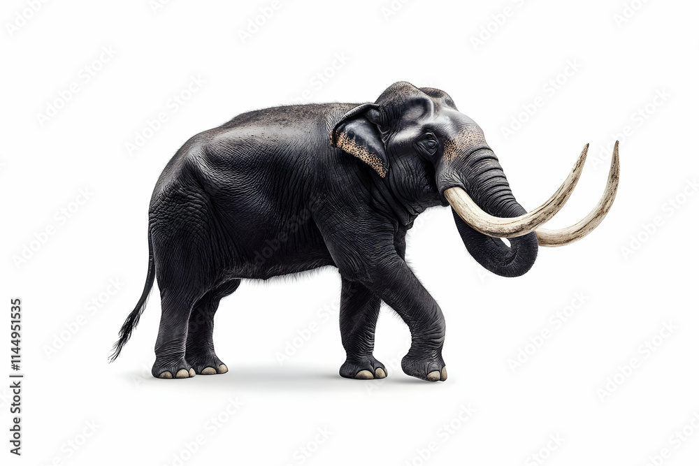 Obraz premium Majestic Asian Elephant Walking, Isolated White Background, Wildlife Conservation, Advertisement.