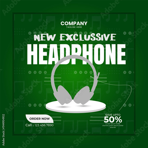 Brand headphone products via social media and web banner post template.