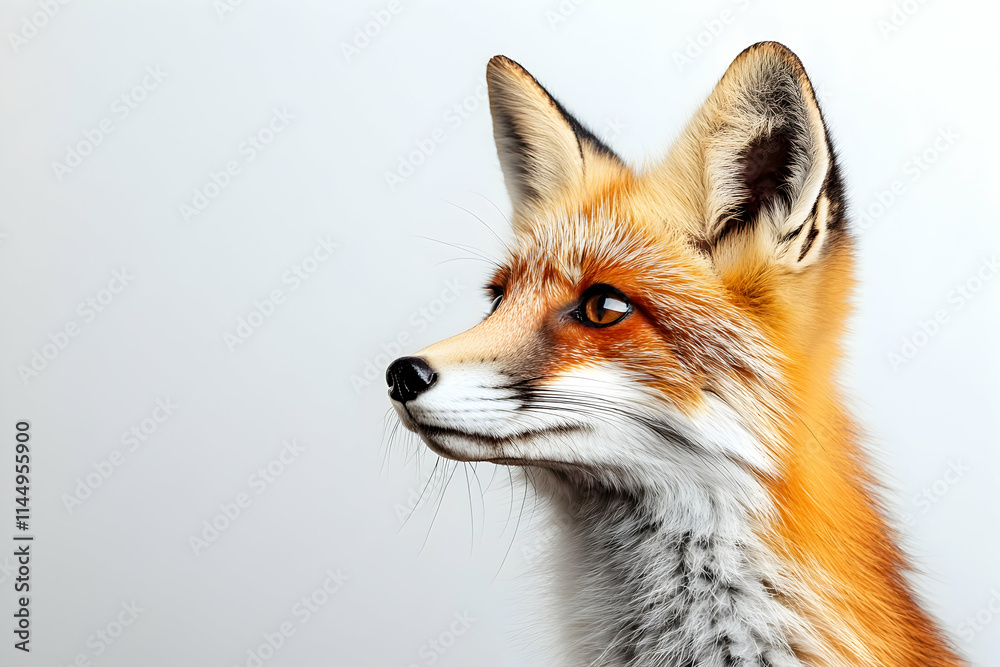 Naklejka premium Red fox portrait, studio shot, white background, wildlife photography, nature print.