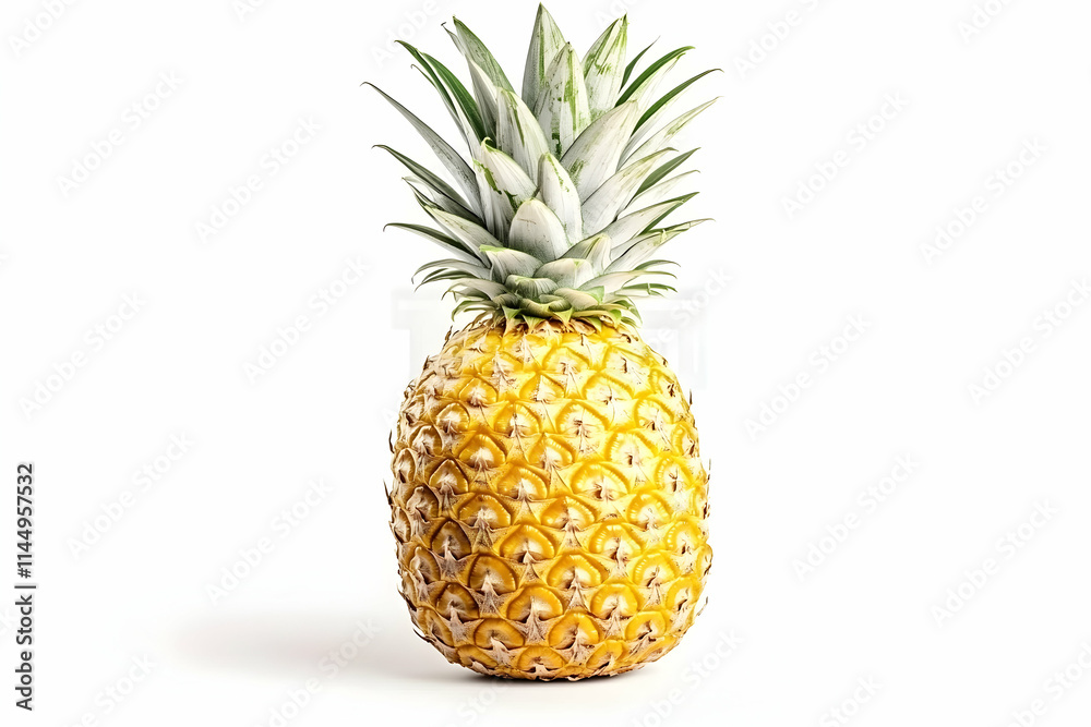 Ripe Yellow Pineapple Isolated on White Background for Tropical Food Design. Ripe Yellow Pineapple Isolated on White Background for Tropical Food Design.