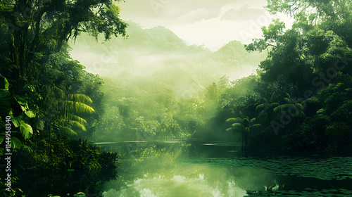 A deep Southeast Asian rainforest, rich with vibrant jungle life.