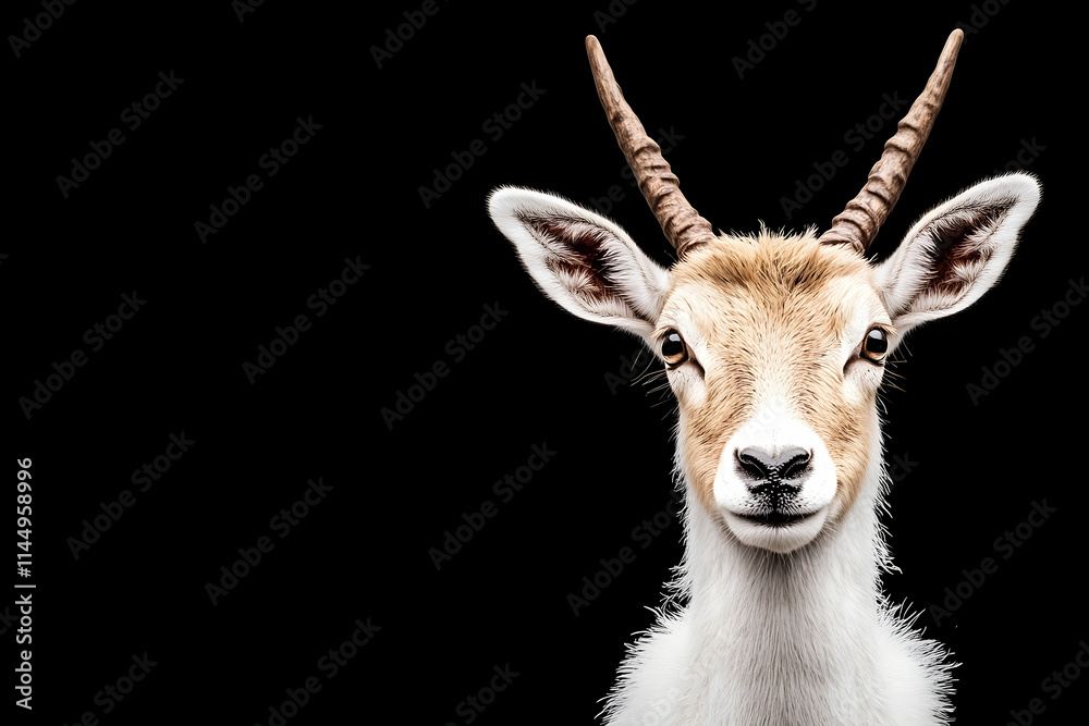 Obraz premium Smiling Antelope Portrait, Black Background, Wildlife Studio Shot, Nature, Conservation.