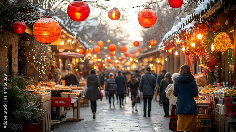 New Year Street Festival: Crowds Celebrate with Food, Music, and Colorful Decorations