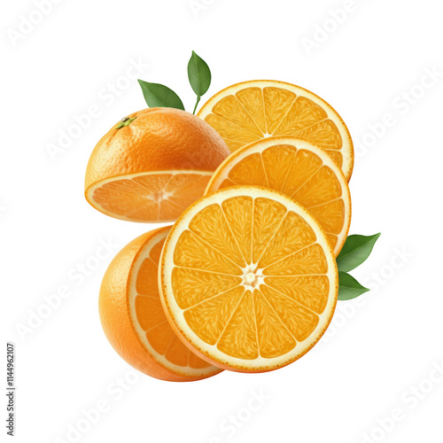 Juicy Orange Slices with Leaves photo