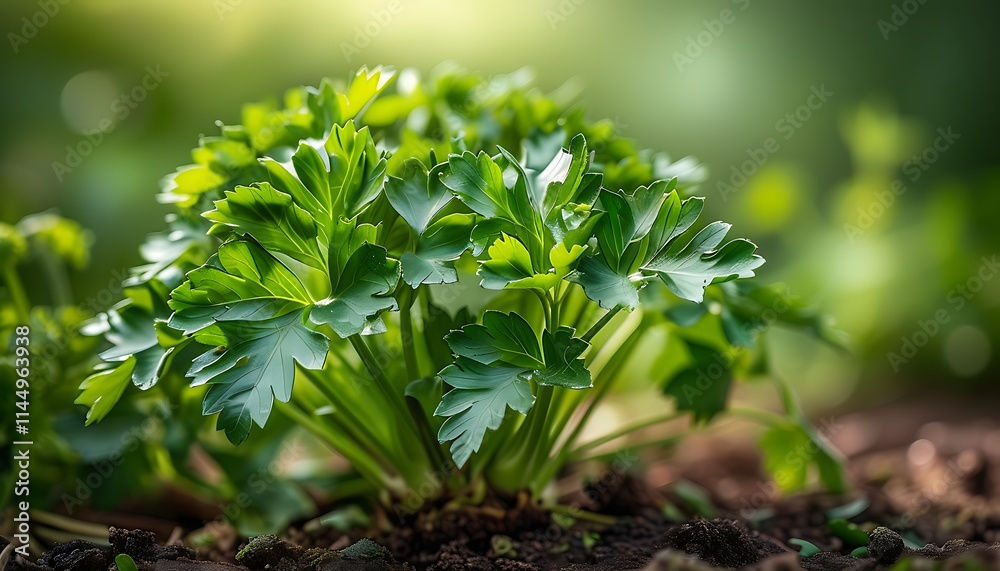Lush Parsley Sprout Emerging from the Soil Lush Parsley Sprout Emerging from the Soil
