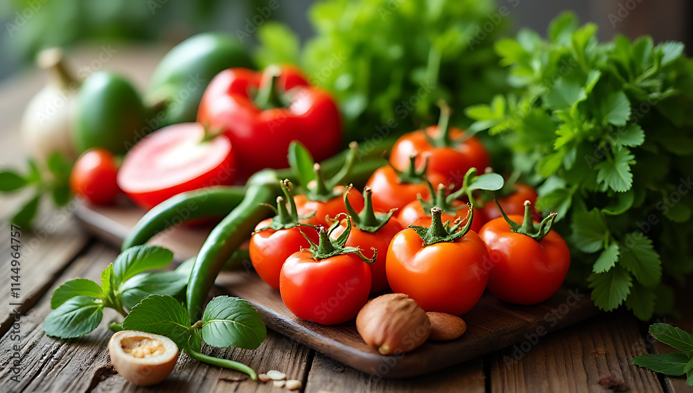 Set of vegetables on a wooden table with a healthy and natural eating concept for vegetarian dishes and kitchen ideas._00002_ Set of vegetables on a wooden table with a healthy and natural eating concept for vegetarian dishes and kitchen ideas._00002_