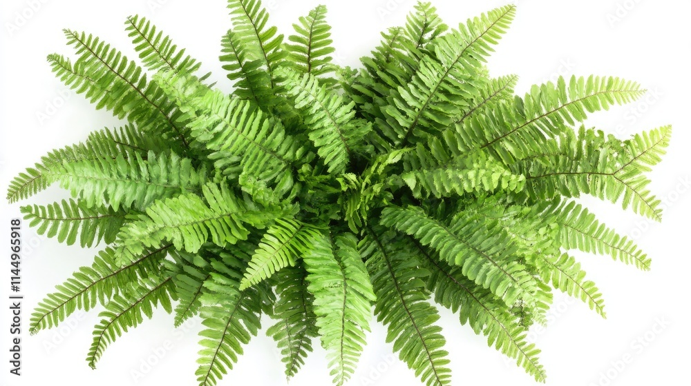 Lush Green Fern Leaves Arrangement on White Background Lush Green Fern Leaves Arrangement on White Background