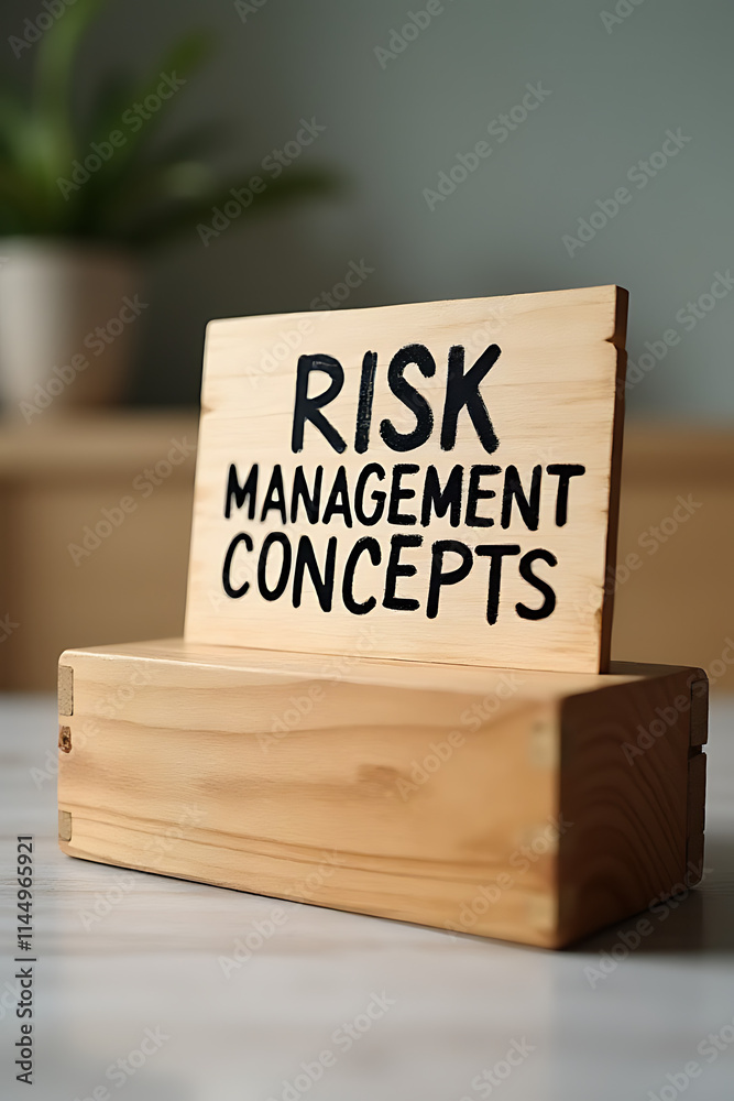 Fototapeta premium Risk management concepts for businesses are written on a wooden box in a simple yet effective way to convey important information._00003_