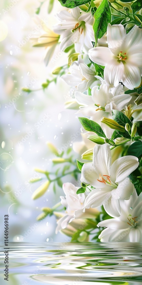 Obraz premium White Flower Border. Blooming Beauty in Close-up with Colorful Background