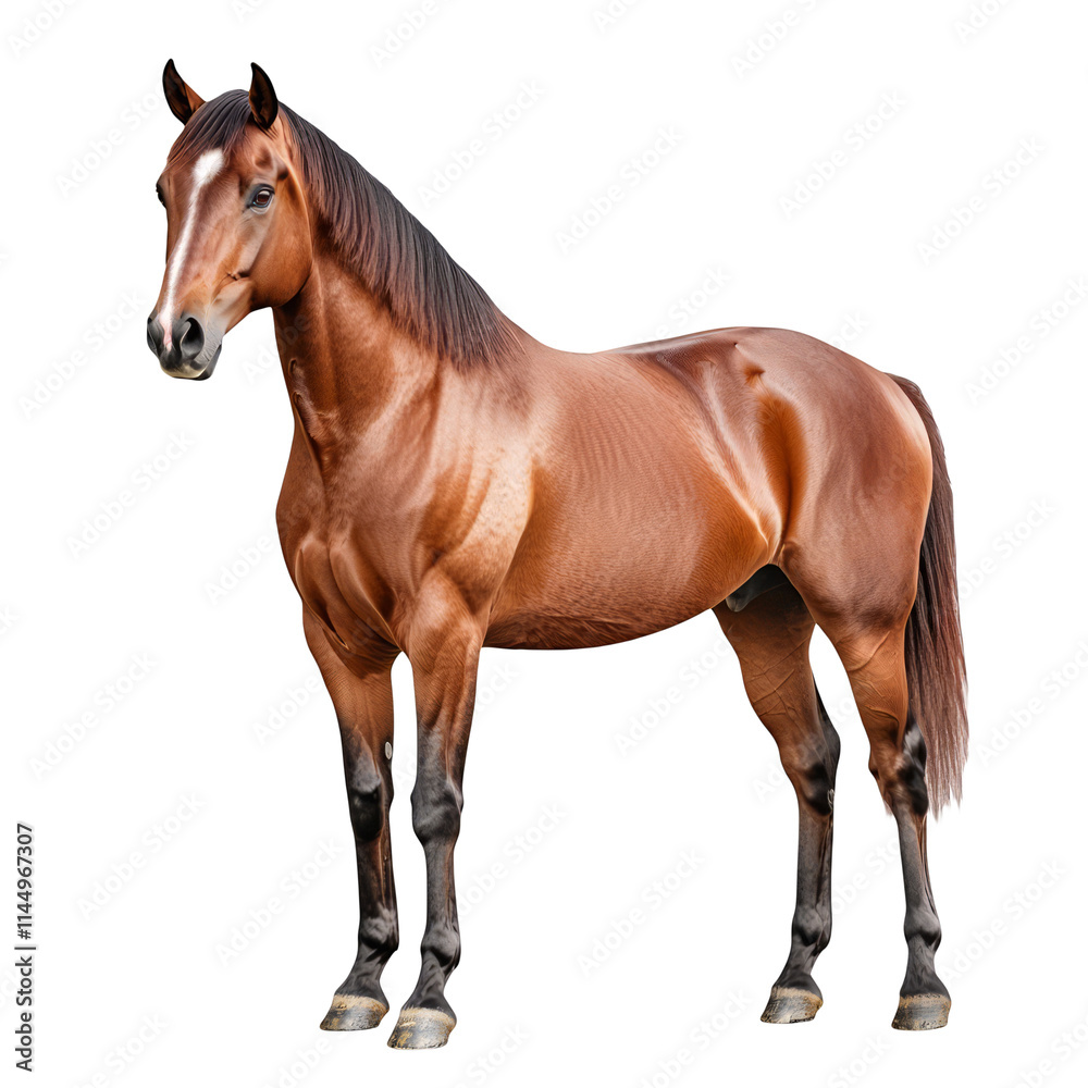 Fototapeta premium Elegant Chestnut Horse Isolated on White Background Majestic equine beauty grace power and freedom Horse photography animal themes wildlife nature mammals equestrian sports horse breeds isolated