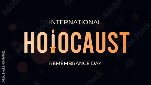 Horizontal Holocaust Remembrance Day on dark background.Web banner design with lit candles.