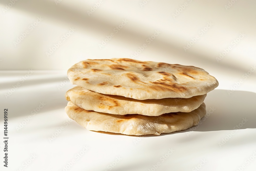 small stack of traditional flatbreads displayed on clean white background under diffused natural light small stack of traditional flatbreads displayed on clean white background under diffused natural light