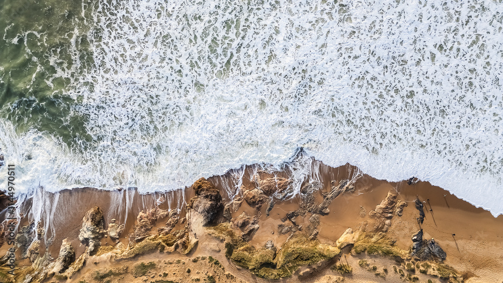 Aerial drone view of Sauzaie beach, Bretignolles sur mer, Vendee, France