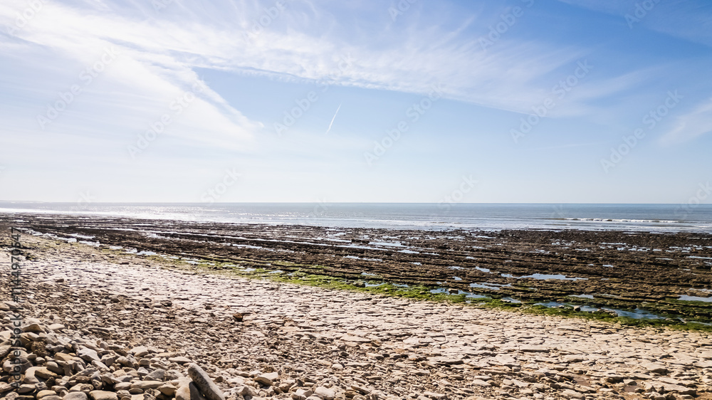 Drone view of Ragounite beach in Jard sur Mer, Vendee, France on a spring day