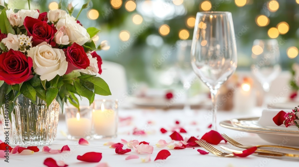Romantic Valentines Dinner with Roses and Candles Romantic Valentines Dinner with Roses and Candles