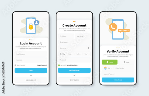 Modern professional account registration app interface form with minimalist illustration