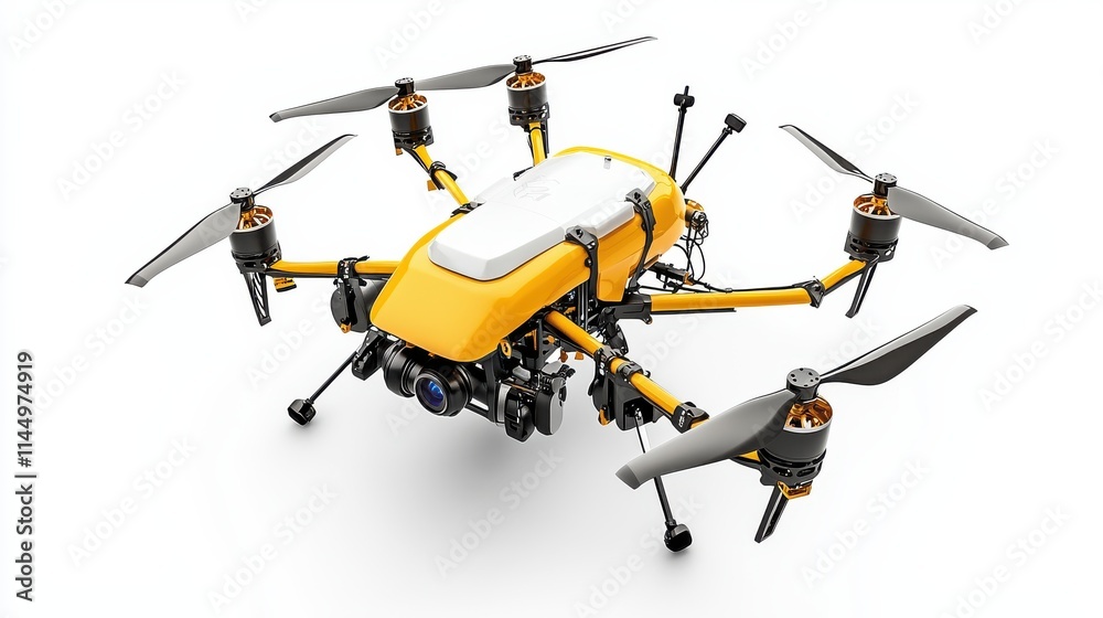 Dynamic aerial drone showcase clean white background product photography minimalistic environment front view modern technology concept Dynamic aerial drone showcase clean white background product photography minimalistic environment front view modern technology concept