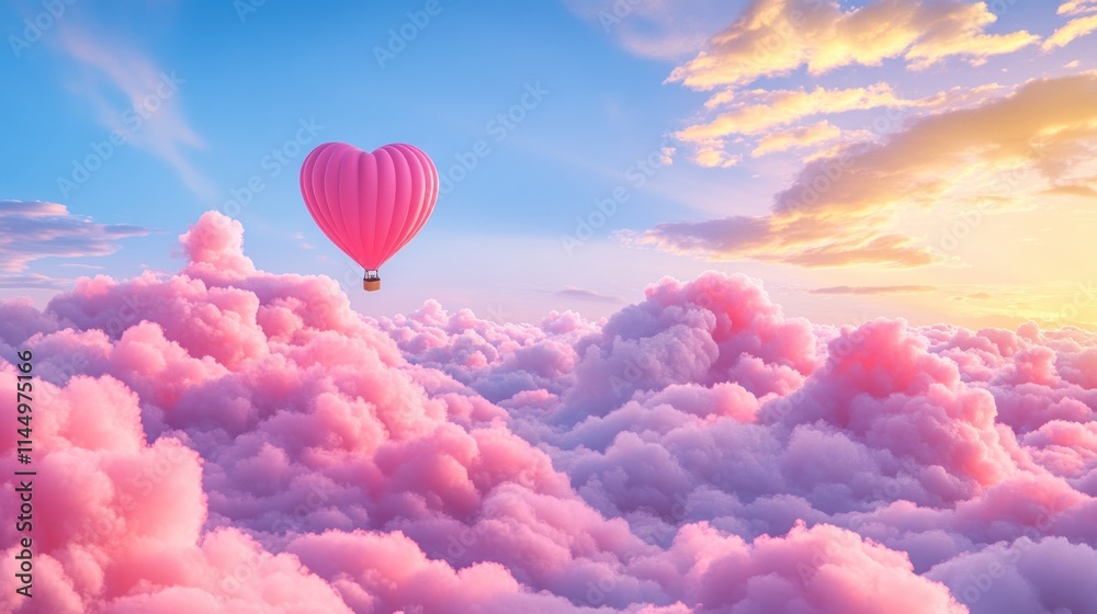 Fototapeta premium Surreal Heart-Shaped Hot Air Balloon Scene