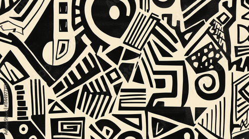 Abstract Geometric Pattern: Seamless Pattern of Black and Cream Geometric shapes with abstract patterns.