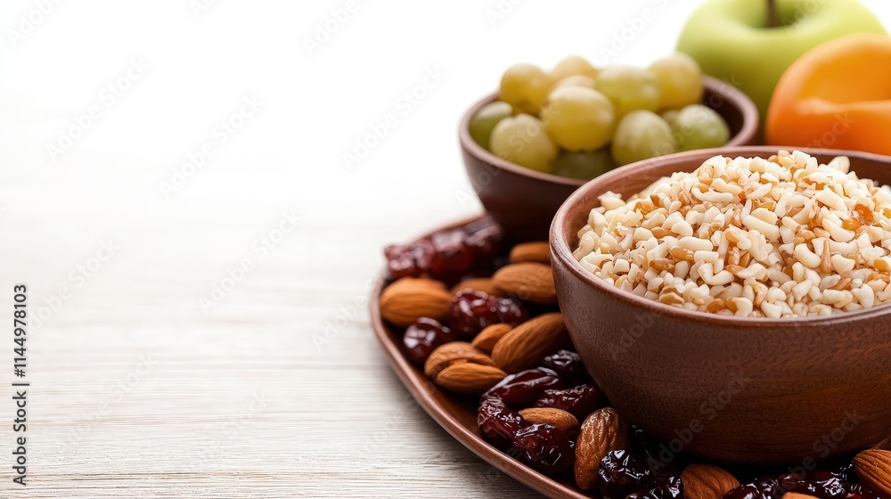 Healthy breakfast bowl with fruit and nuts. Healthy breakfast bowl with fruit and nuts.