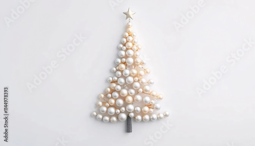 Elegant Pearl Christmas Tree with Star Topper on White Background
