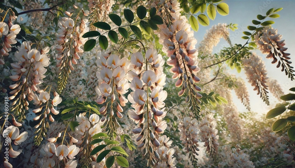 Elegant White Blooms of the False Acacia in Spring Elegant White Blooms of the False Acacia in Spring