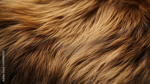Close-up of luxurious animal fur in warm, rich brown hues. Background for luxury textile design or fashion concepts.