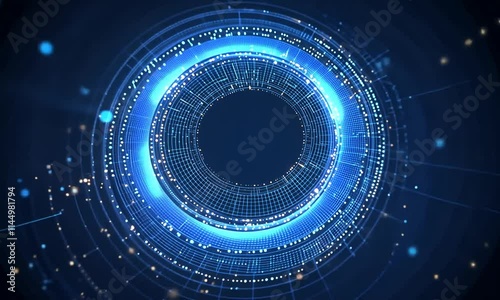 Glowing blue circular energy core with a futuristic design photo