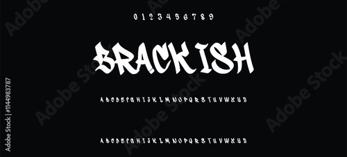 Street alphabet in hip-hop graffiti style, hand drawn. youthful urban atmosphere. energetic expressive title. vector graffiti alphabet on black background