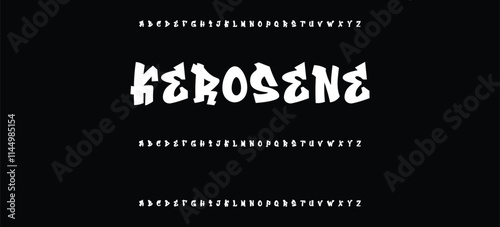Street alphabet in hip-hop graffiti style, hand drawn. youthful urban atmosphere. energetic expressive title. vector graffiti alphabet on black background