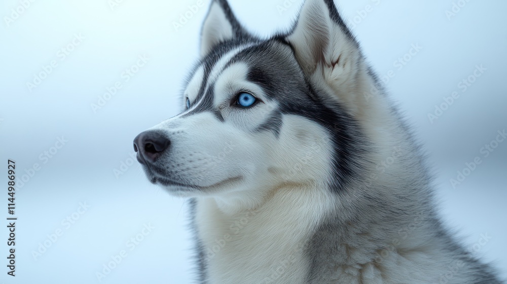 A stunning Siberian Husky stands proudly, its blue eyes reflecting the serene winter landscape A stunning Siberian Husky stands proudly, its blue eyes reflecting the serene winter landscape