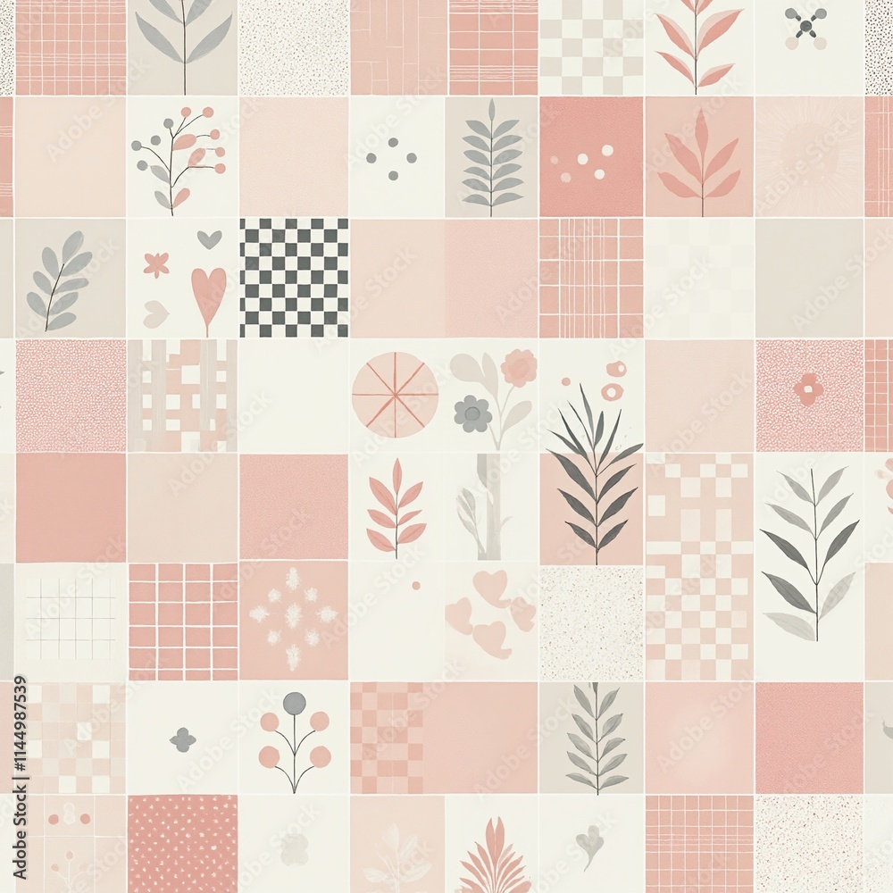 A collage of various shapes and colors, including flowers and leaves A collage of various shapes and colors, including flowers and leaves