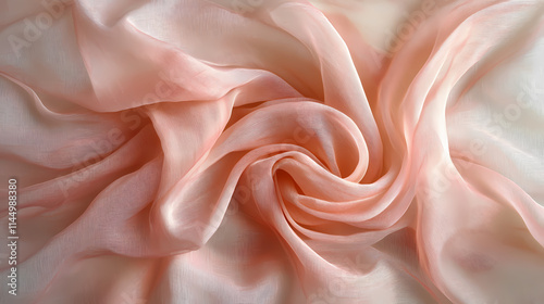 Ethereal fabric swirl soft pink gossamer material flowing in graceful curves against a matching background delicate and dreamy textile art. Etherean. Illustration photo