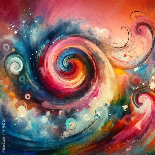 A colorful painting of a wave with a spiral shape