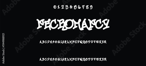 Street alphabet in hip-hop graffiti style, hand drawn. youthful urban atmosphere. energetic expressive title. vector graffiti alphabet on black background