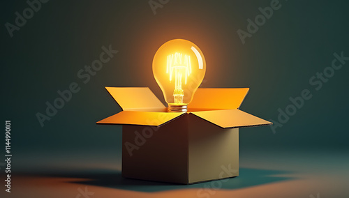 Develop innovative ideas by thinking outside conventional boundaries and letting creativity shine like a lightbulb inside a simple cardboard box._00001_ photo