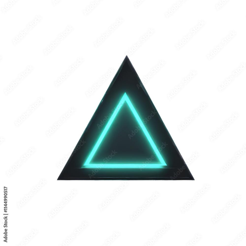 PNG of Stylish triangular neon sign glowing with vibrant blue light on transparent background. PNG of Stylish triangular neon sign glowing with vibrant blue light on transparent background.