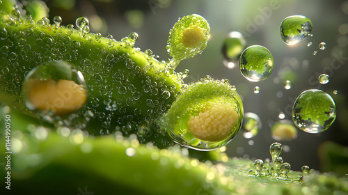 macro shot of leaf surface with visible transpiration droplets