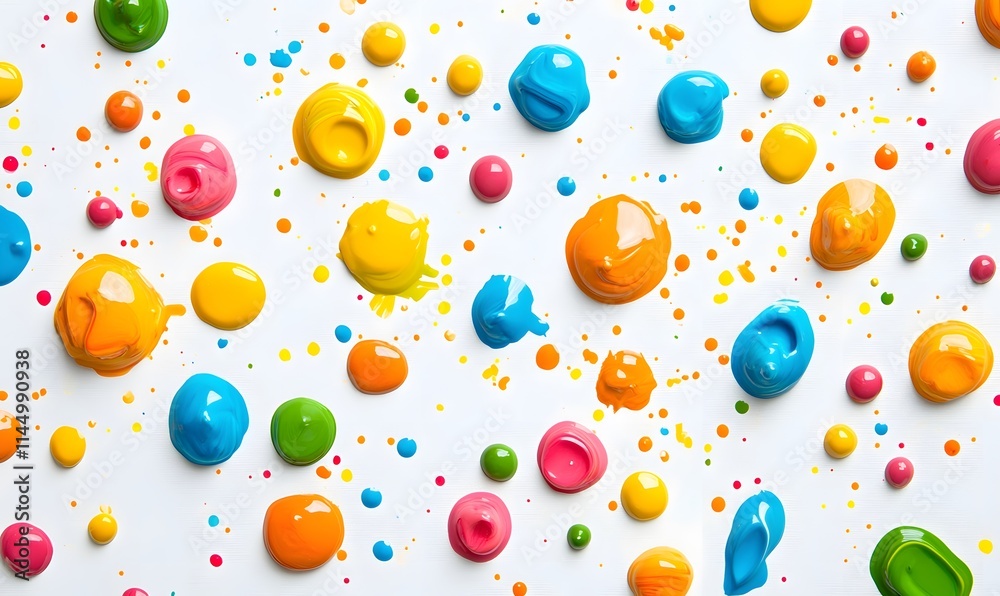 Colorful paint blobs with drops on white background. Colorful paint blobs with drops on white background.