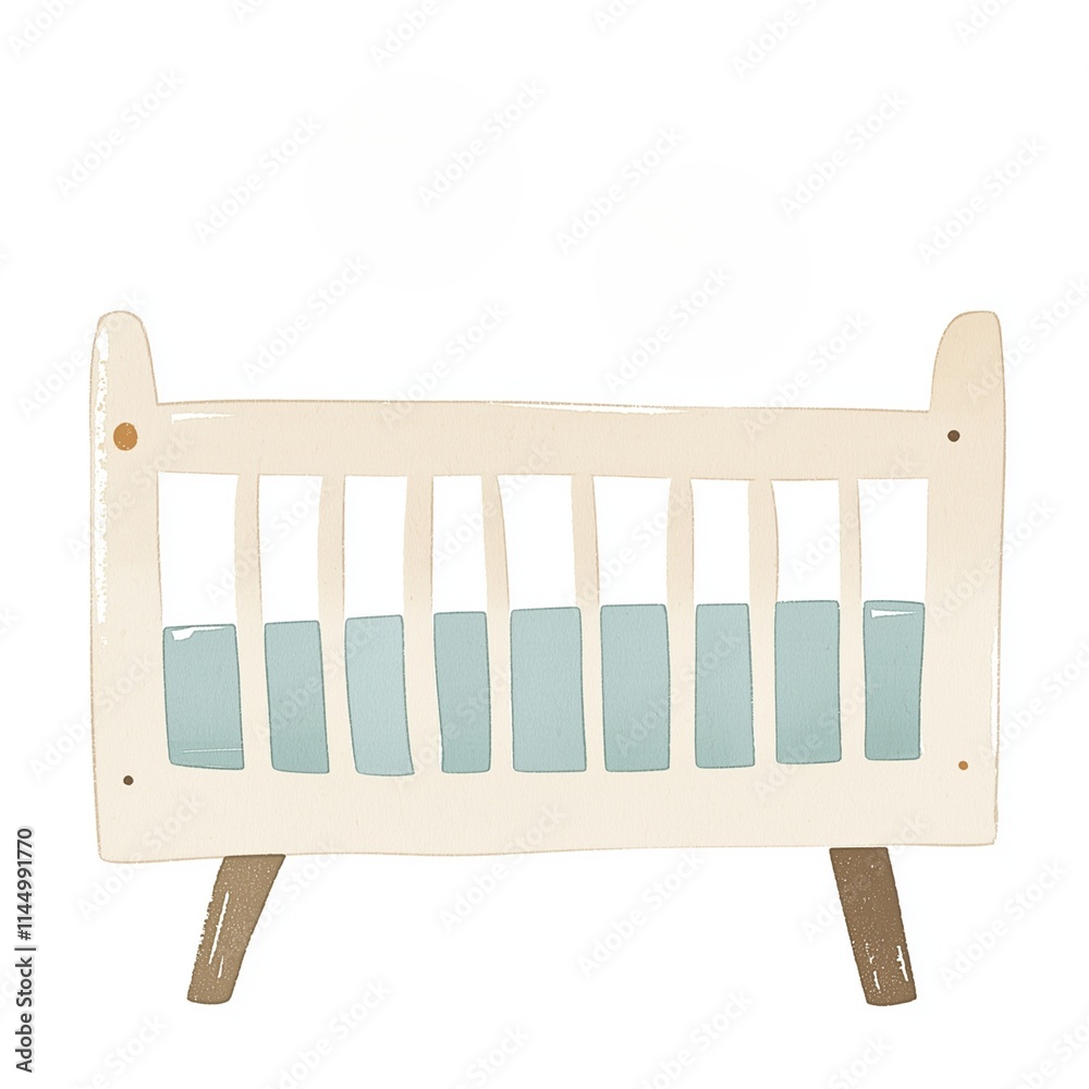 Baby crib, beige and blue color, kids illustration. Baby crib, beige and blue color, kids illustration.