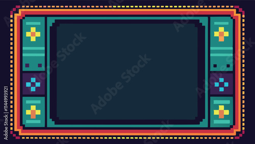 Colorful retro vector game console frame designed for displaying digital artwork or video game graphics in an engaging manner